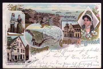 Litho Helgoland Hotel Märkischer Hof 1897 