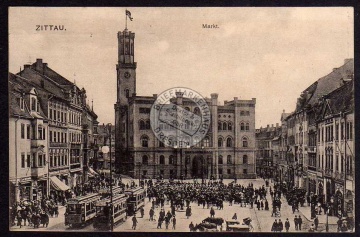 Zittau 1917 Feldpost Markt Straßenbahn 