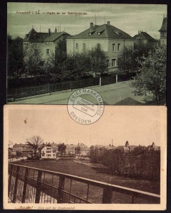 2 AK Arnsdorf Sa. an der Bahnhofstraße 1905 1914 