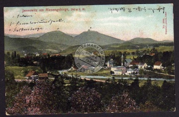 Jannowitz am Riesengebirge Bahnpost 1909 