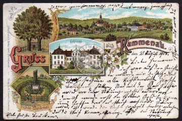 Litho Rammenau Schloß Parrlinde Fichte Denkmal 