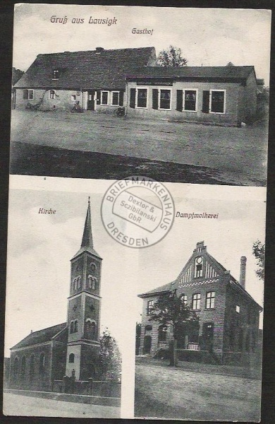 Lausigk Gasthof Kirche Dampfmolkerei 1908 