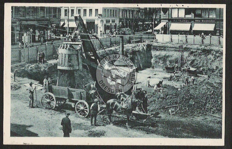 Bau der Untergrundmeßhalle Leipzig Markt 1925 