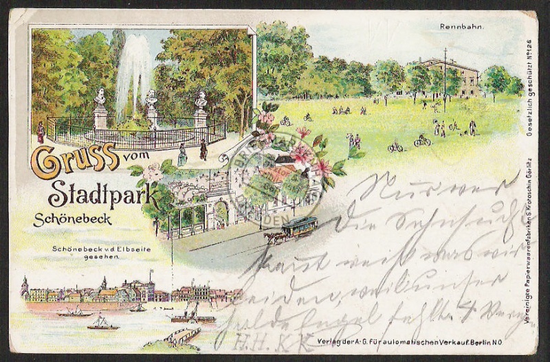 Schönebeck Litho Stadtpark Rennbahn 1900 