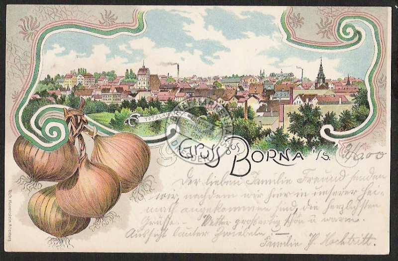 Borna Sachsen Litho Totalansicht Zwiebeln 1900 