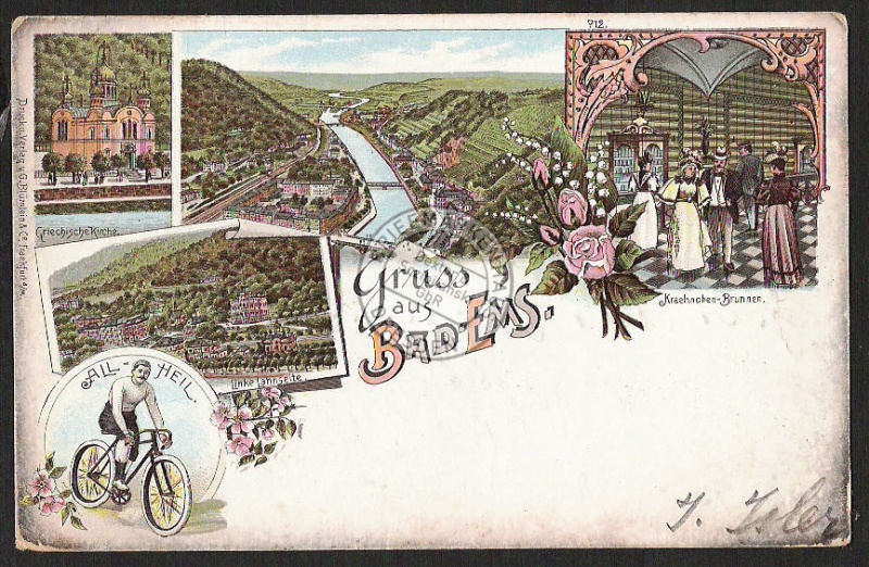 Bad Ems Litho Griechische Kirche Radfahrer All 