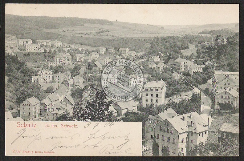 Sebnitz 1904 Wohnhäuser Bahnpost Schandau Nied 