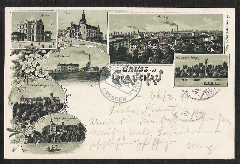 Litho Glauchau Bahnhof Post Wehrdigt Schlachtv 