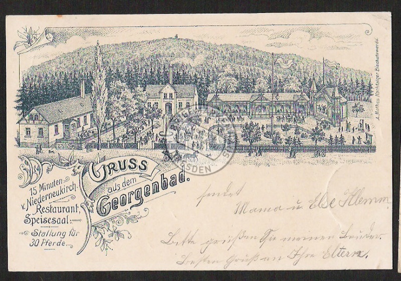 Federlitho Georgenbad Niederneukirch 1900 