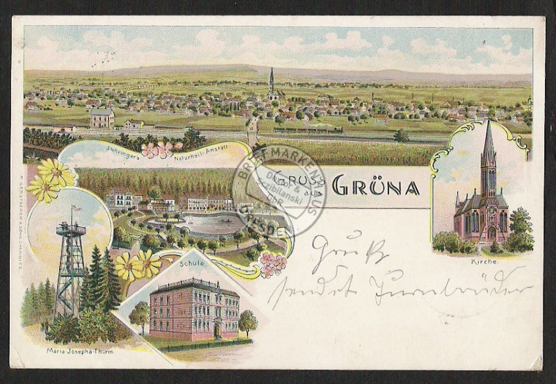 Grüna Sachsen Litho Schule Naturheil Anstalt 