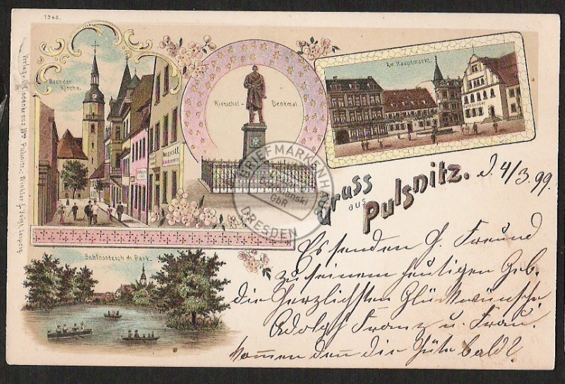 Litho Pulsnitz Ratskeller Rietschel Denkmal 