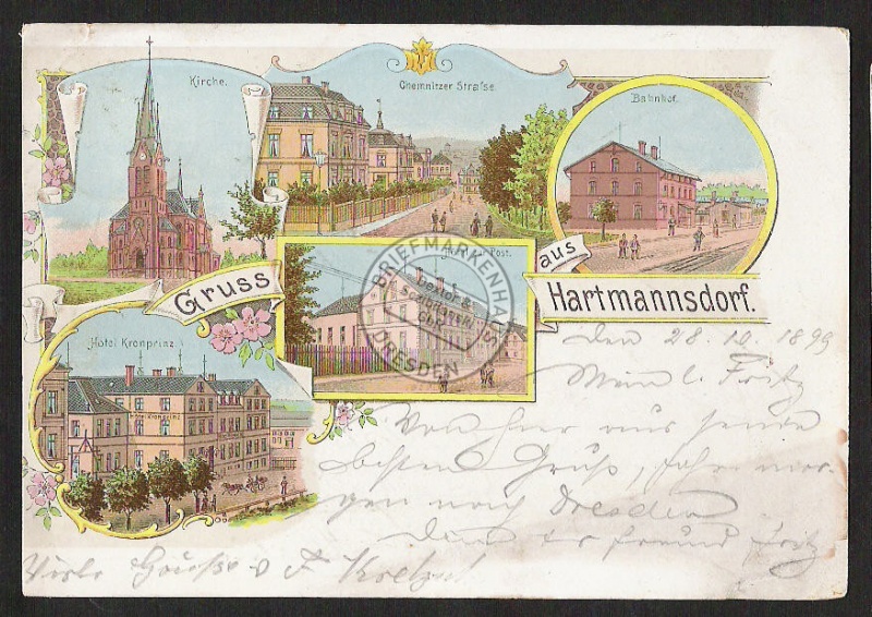 Litho Hartmannsdorf Bahnhof Hotel Kronprinz Ho 