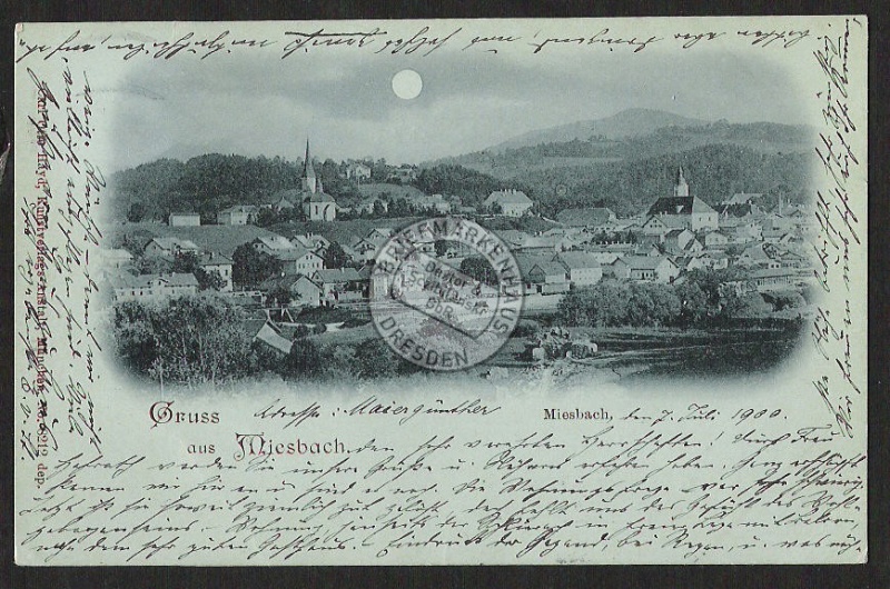 Miesbach Bahnhof Mondschein AK Kirche Ort 1900 
