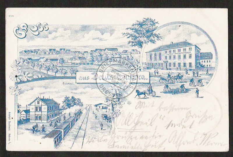 Federlitho Deutschenbora Bahnhof Gasthof Gasts 