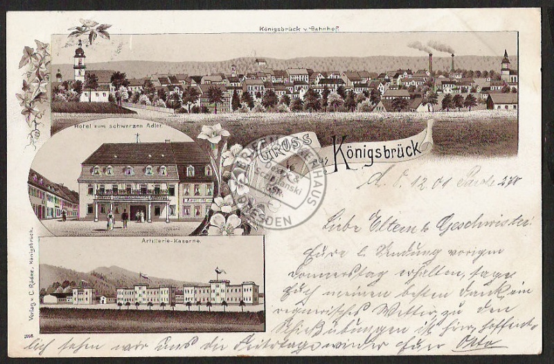 Litho Königsbrück v. Bahnhof Hotel z. schwarze 