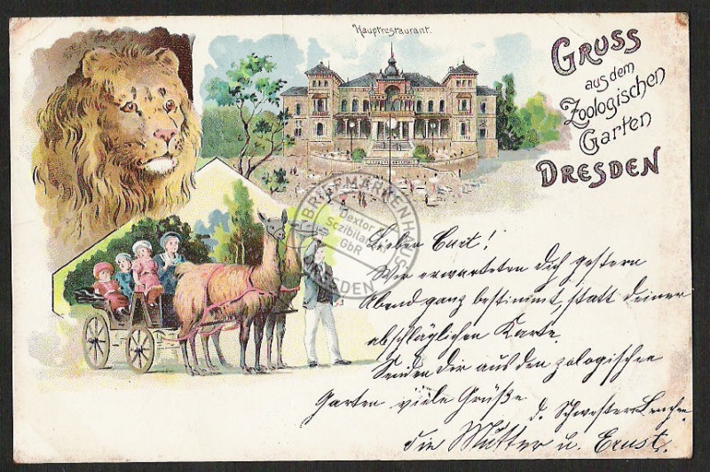 Zoo Dresden Litho Hauptrestaurant 1899 