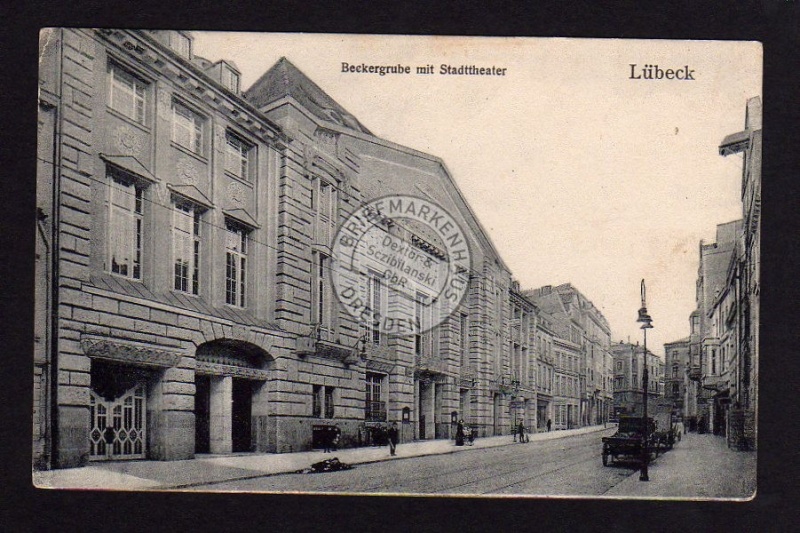 Lübeck Beckergrube mit Stadttheater 1911 