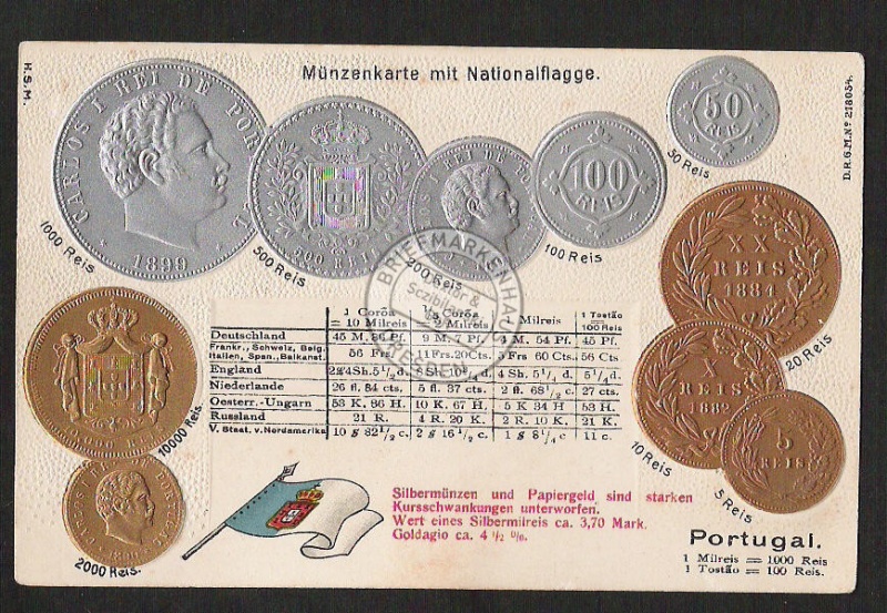 Münzprägekarte Portugal Gold Silber Milreis 