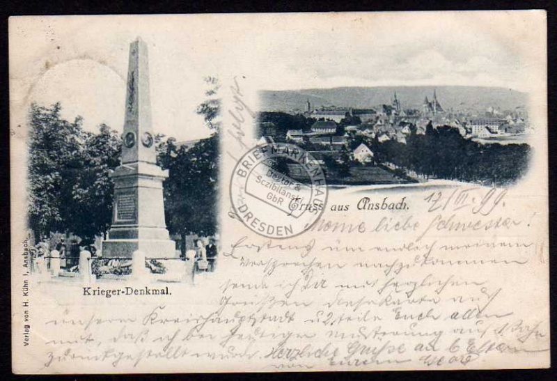 Ansbach Krieger Denkmal 1899 