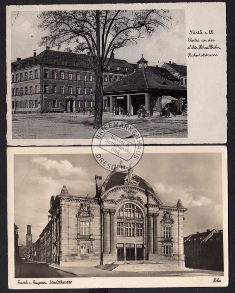2 AK Fürth Bahnhofstrasse Möbel Fabrik Schmerler 