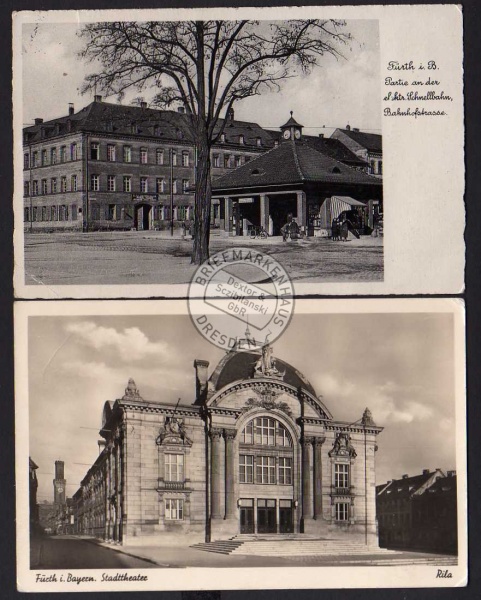 2 AK Fürth Bahnhofstrasse Möbel Fabrik Schmerler 