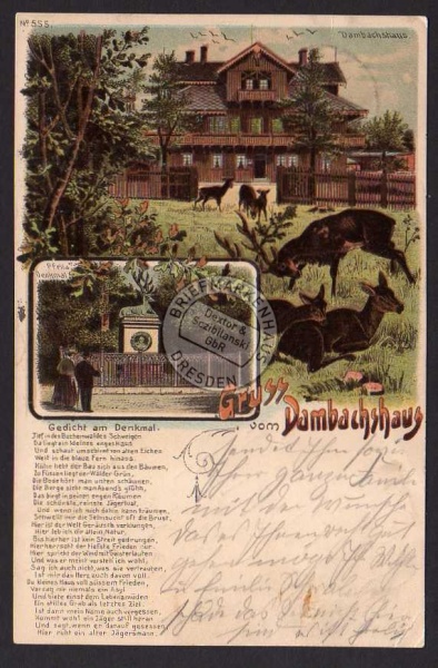 Litho Dambachshaus Thale Harz 1905 Hirsch reh 