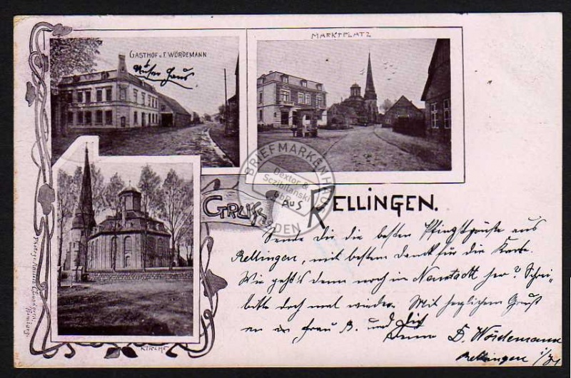 Rellingen Gasthof Wördemann Kirche Markt 1901 