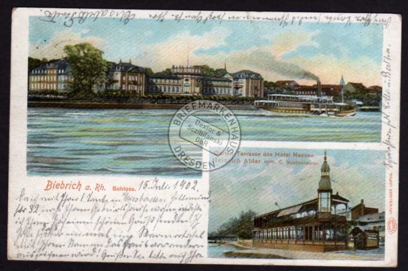 Biebrich a Rh 1902 Hotel Nassau Schloss Garten 
