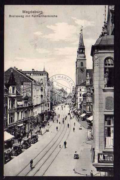 Magdeburg Breiteweg mit Katharienkirche 1914 