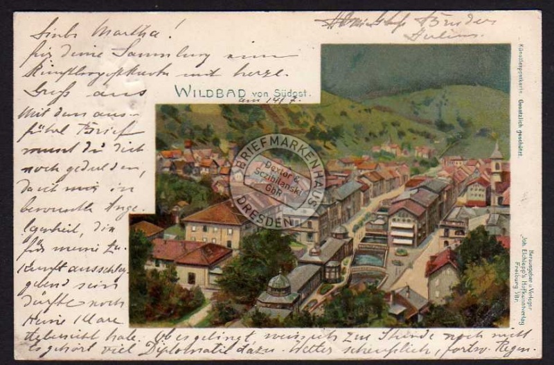 Wildbad Künstlerpostkarte 1898 