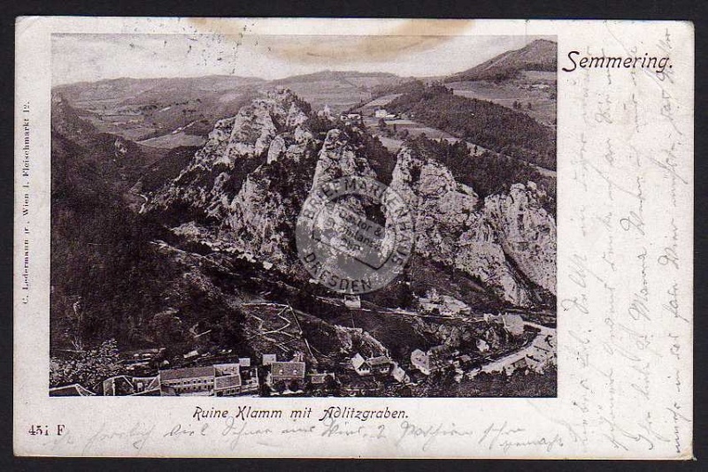 Semmering Ruine Klamm mit Adlitzgraben 1901 