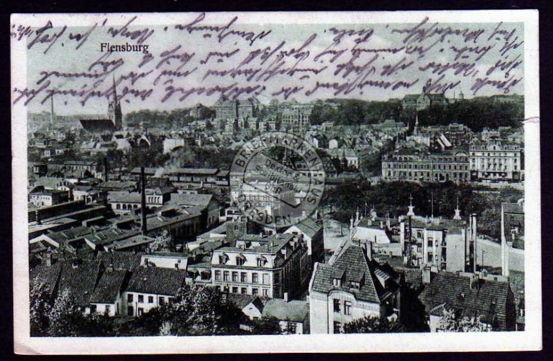 Flensburg 1925 Blick zum Bahnhof Zug Waggon 