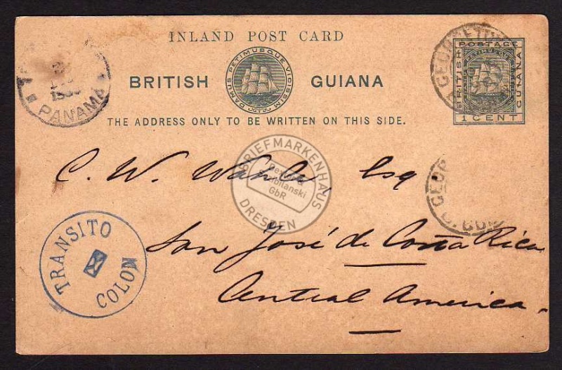British Guiana Transito Colon to Costa Rica 1890 