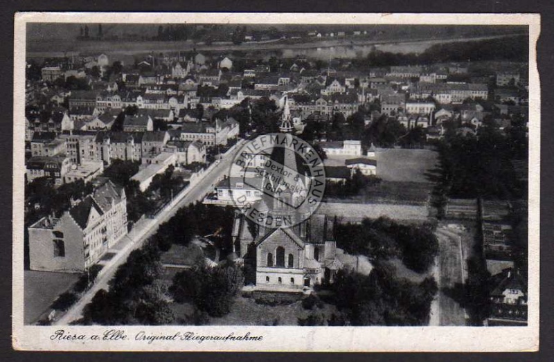 Riesa Elbe Fliegeraufnahme  Kirche 