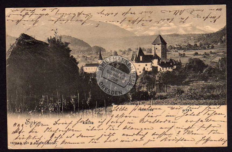 Spiez Kirche Schloss Alpen 1903 