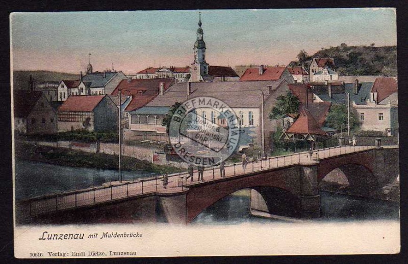 Lunzenau Muldenbrücke handcoloriert 1900 