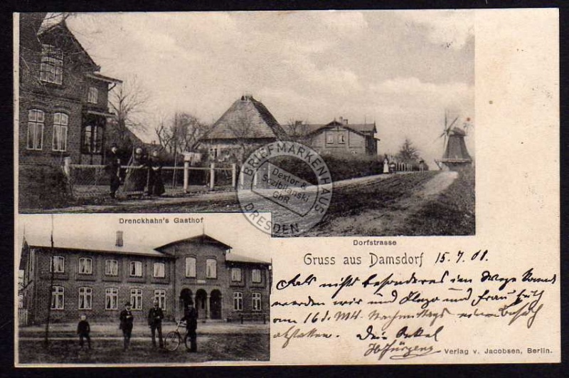 Damsdorf Windmühle Mole Gasthof Dorfstr. 1908 