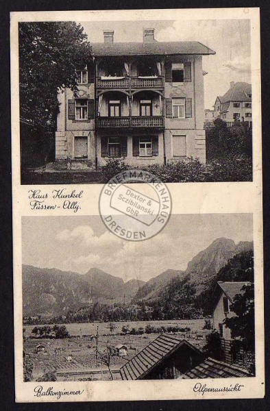 Füssen 1942 Haus Kunkel Balkonzimmer Alpenauss 