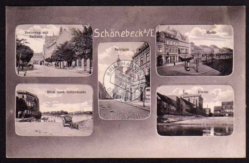 Schönebeck a.E. 1907 Breiteweg mit Rathaus 