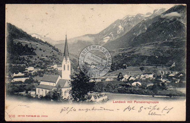 Landeck Tirol mit Parseiersgruppe Kirche 1904 