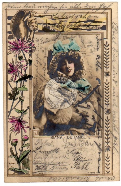 Fröhliche Ostern Postkarte mit Blumenduft Dame 
