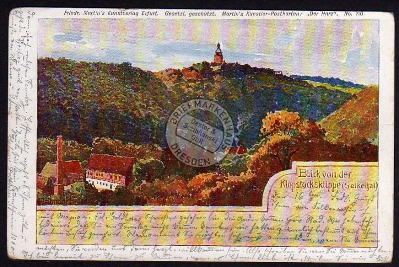 Blick von der Klopstocksklippe Selketal 1902 