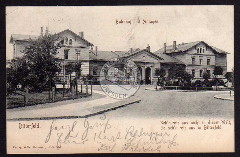 Bitterfeld 1905 Bahnhof mit Anlagen Spruch 