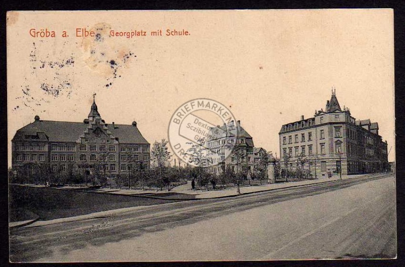 Gröba a. Elbe Georgplatz mit Schule 1914 
