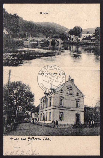 Falkenau Sa. Fichtners Restaurant 1913 Brücke 