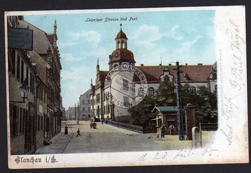 Glauchau Leipziger Strasse und Post 1905 