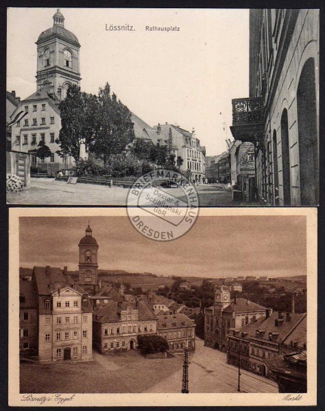 2 AK LössnitzRathausplatz 1913 Markt 1943 