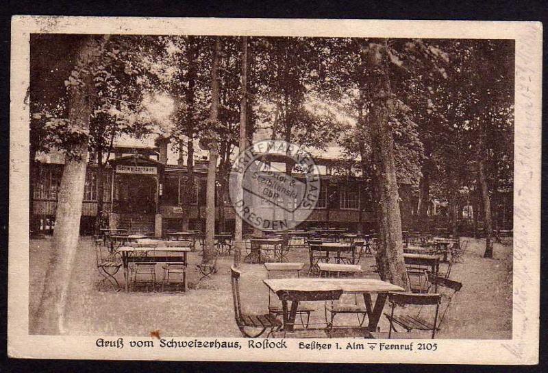 Rostock Gasthaus Schweizerhaus Biegarten 1922 