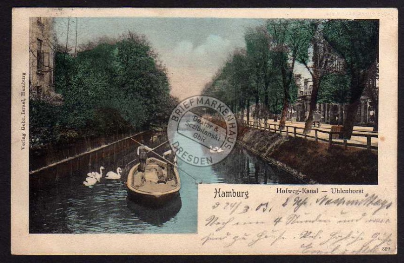 Hamburg 1903 Hofweg Kanal Uhlenhorst Schwan 