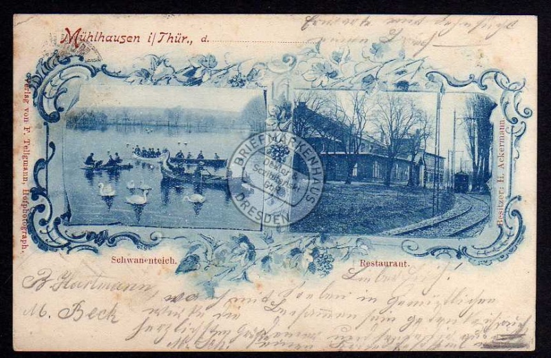 Mühlhausen Thür Schwanenteich Restaurant 1899 